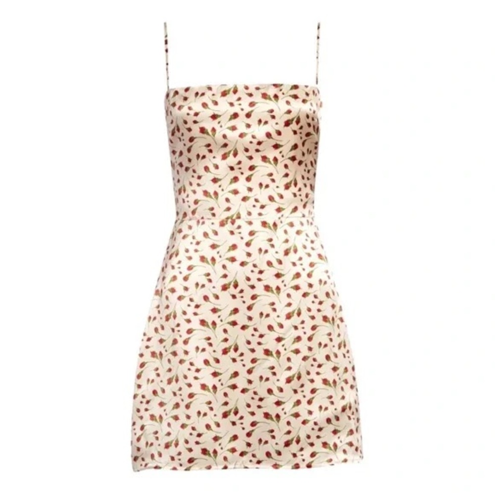 Reformation Kosta Silk Cream and Red Floral Mini Dress